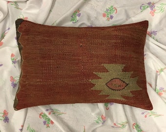 Southwestern Kilim Pillow Cover: Turkish Wool Cushion, 24x16 in