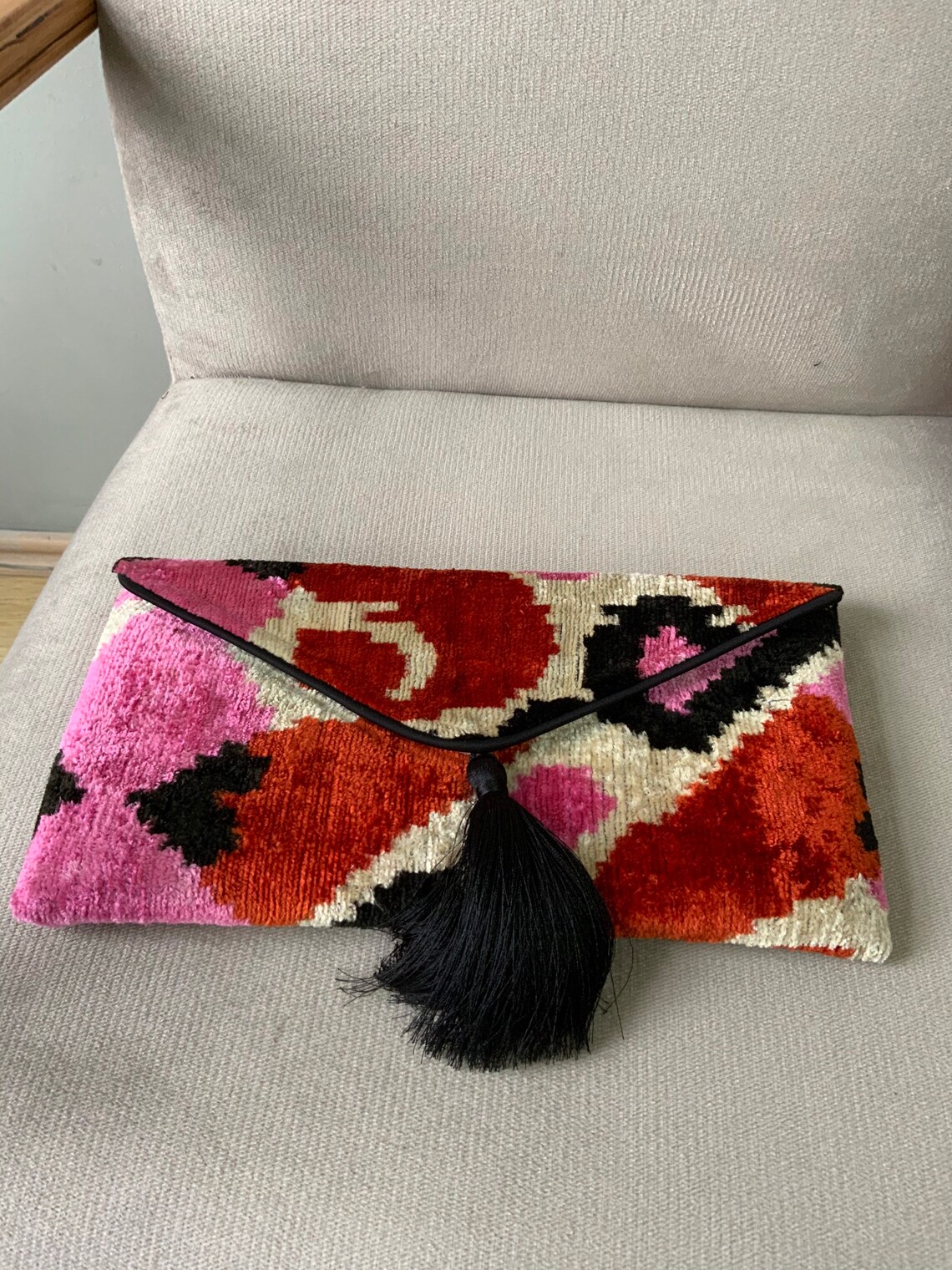 Orange Pink Envelope Ikat Clutch Bag Uzbek Velvet Ikat | Etsy