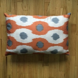 Orange Silk Ikat Pillowcase | Handwoven Uzbek Silk Cushion Cover