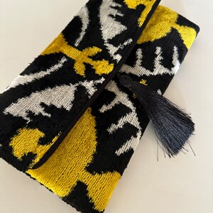 Ikat Silk Velvet Clutch: Gold Black Boho Evening Bag With Tassel - Etsy