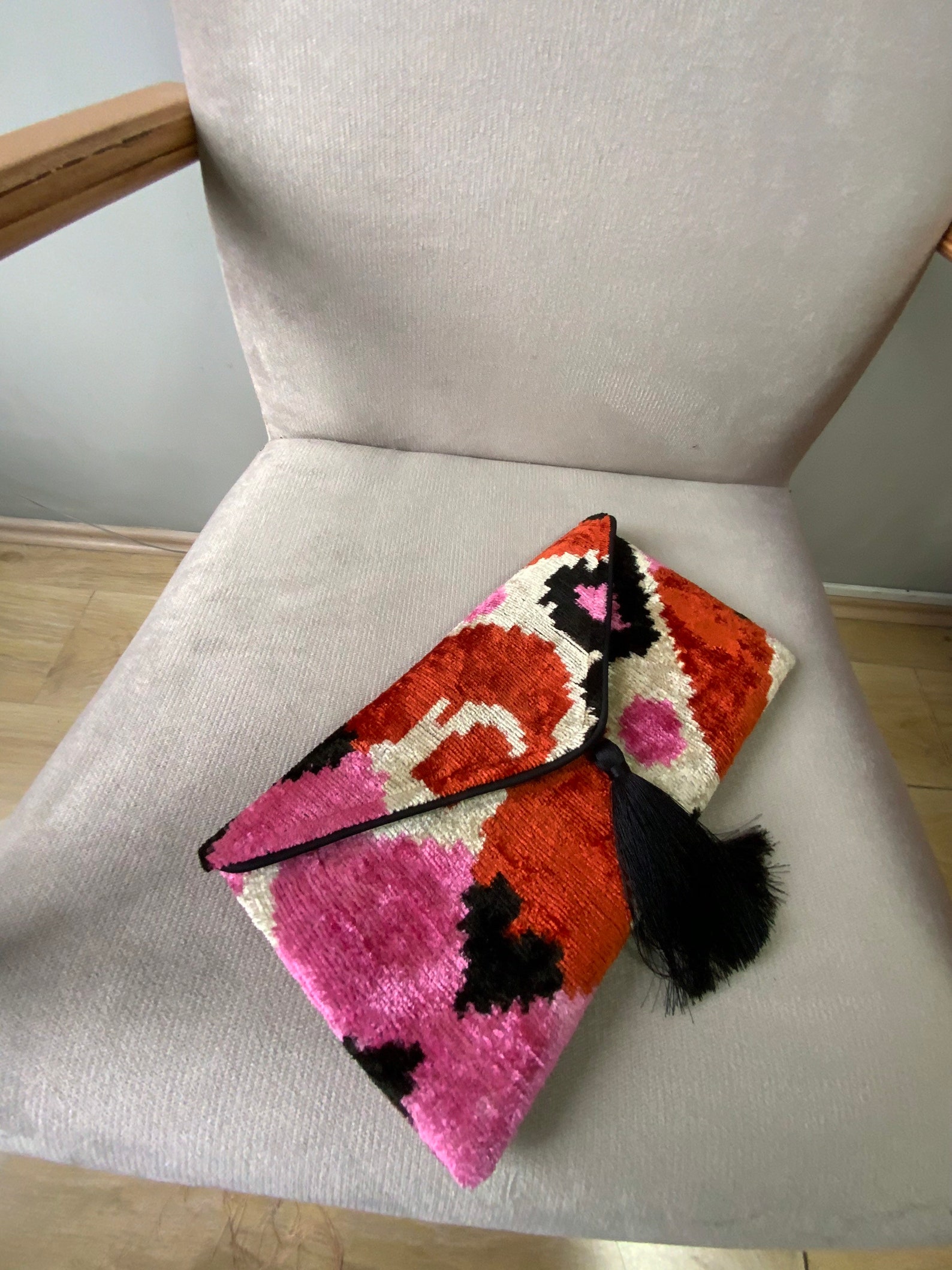 Orange Pink Envelope Ikat Clutch Bag Uzbek Velvet Ikat | Etsy