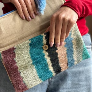 Rainbow Ikat Uzbek Velvet Clutch: Handwoven Art Fabric Silk Handbag with Tassel image 15