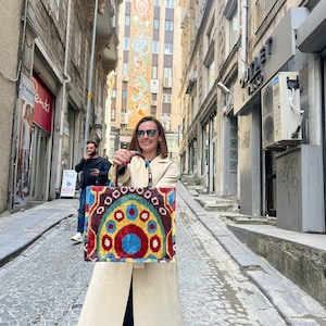 Velvet Ikat Book Tote Bag: Traditional Medallion Design