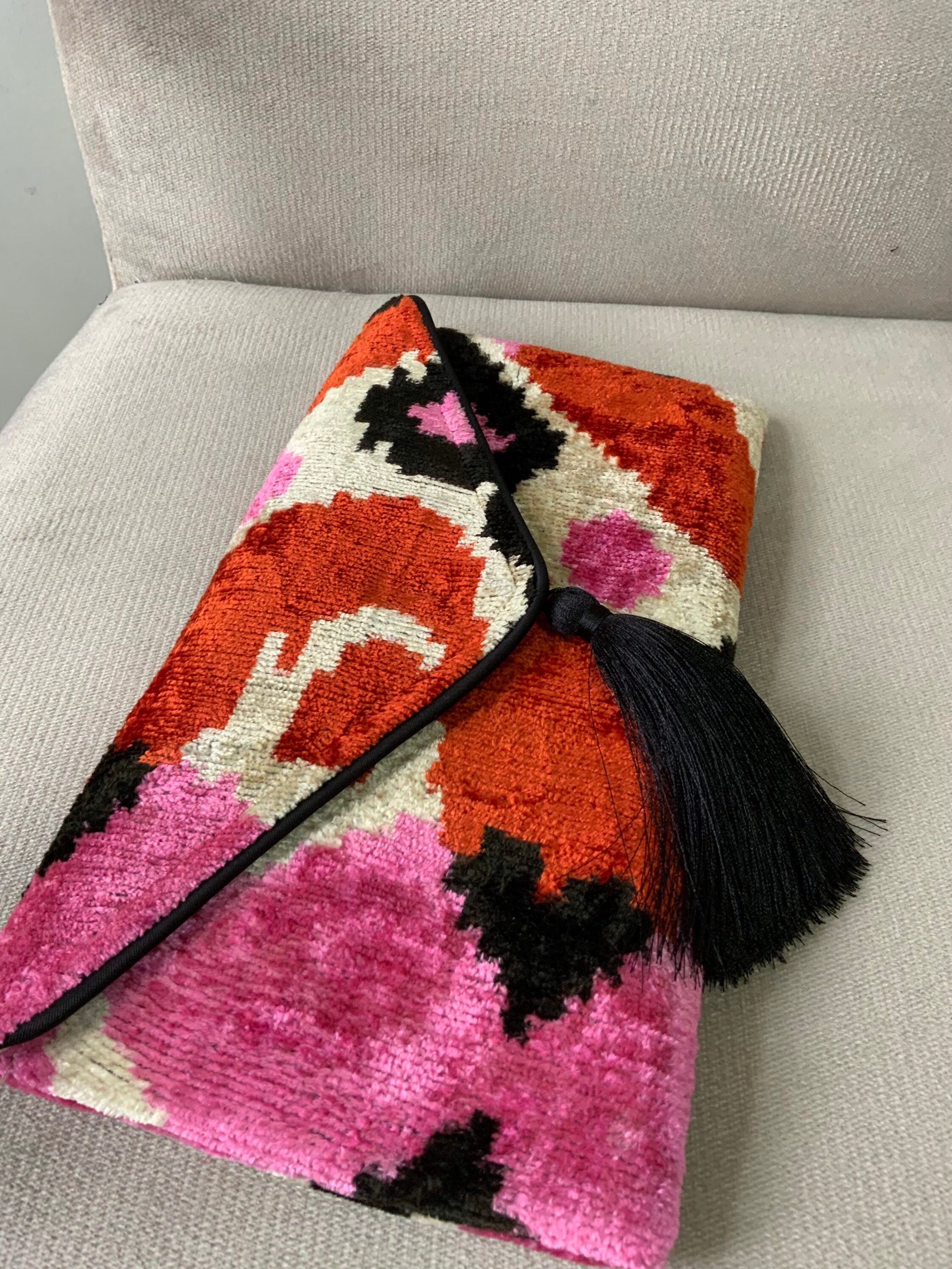 Orange Pink Envelope Ikat Clutch Bag Uzbek Velvet Ikat | Etsy