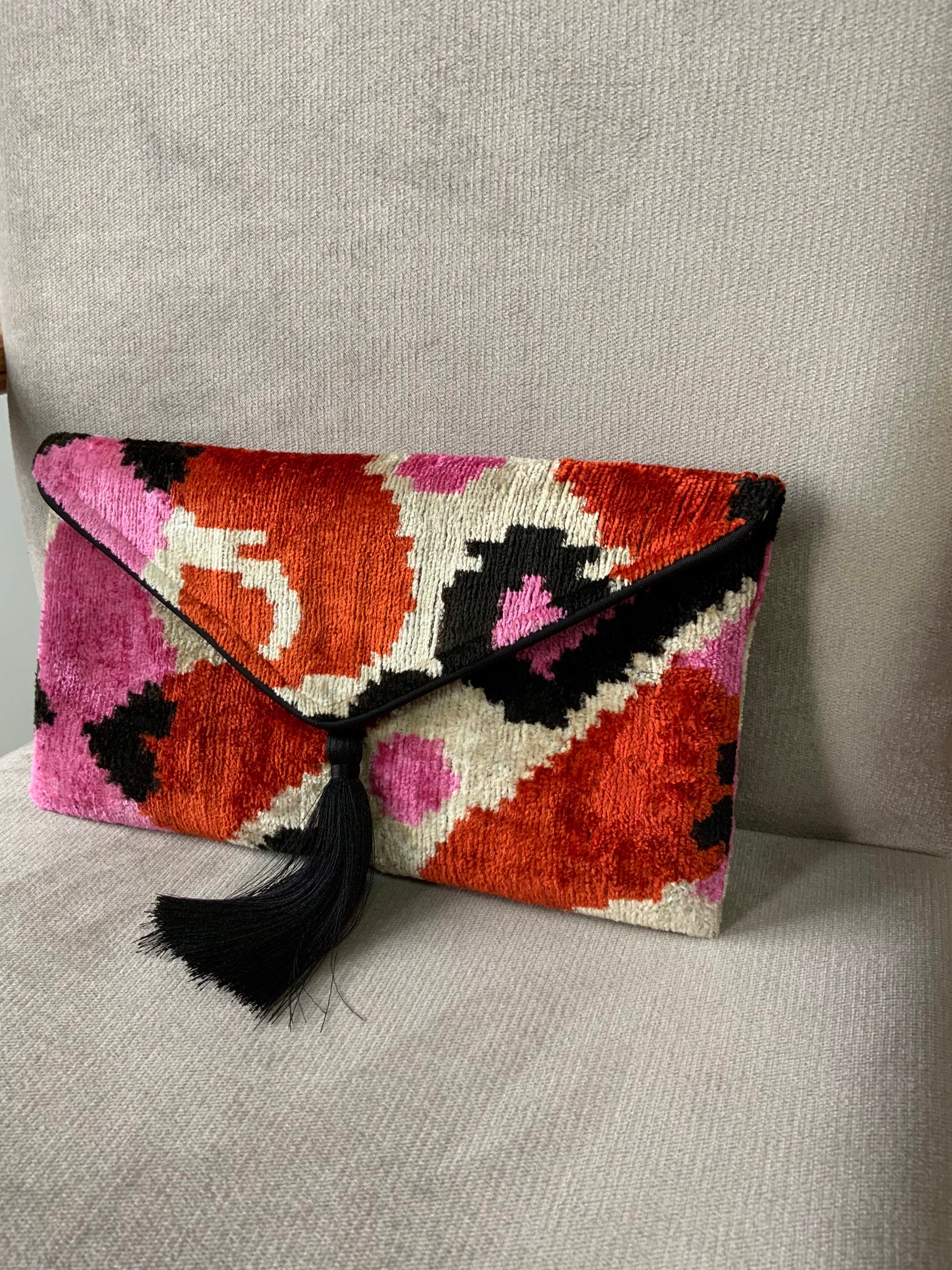 Pink - Handcrafted Ikat Fabric Jute Clutch / Wallet by Chhoti Si Asha 22