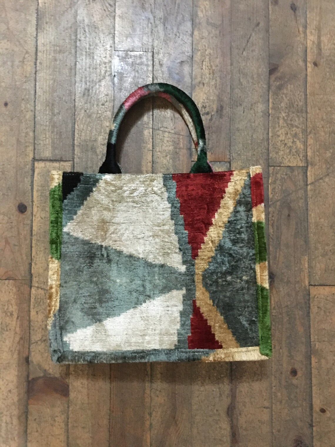 Silk Velvet Ikat Bucket Bag-011