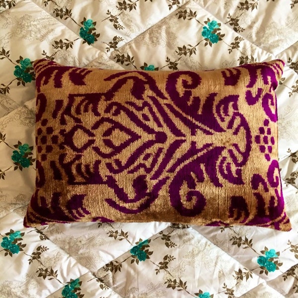 Purple bronze Ikat Pillow throw Cover, Handwoven Pillow, Silk Ikat Pillow, Pattern Pillow, Ikat Pillow Case, Velvet Ikat Pillow, Silk Pillow