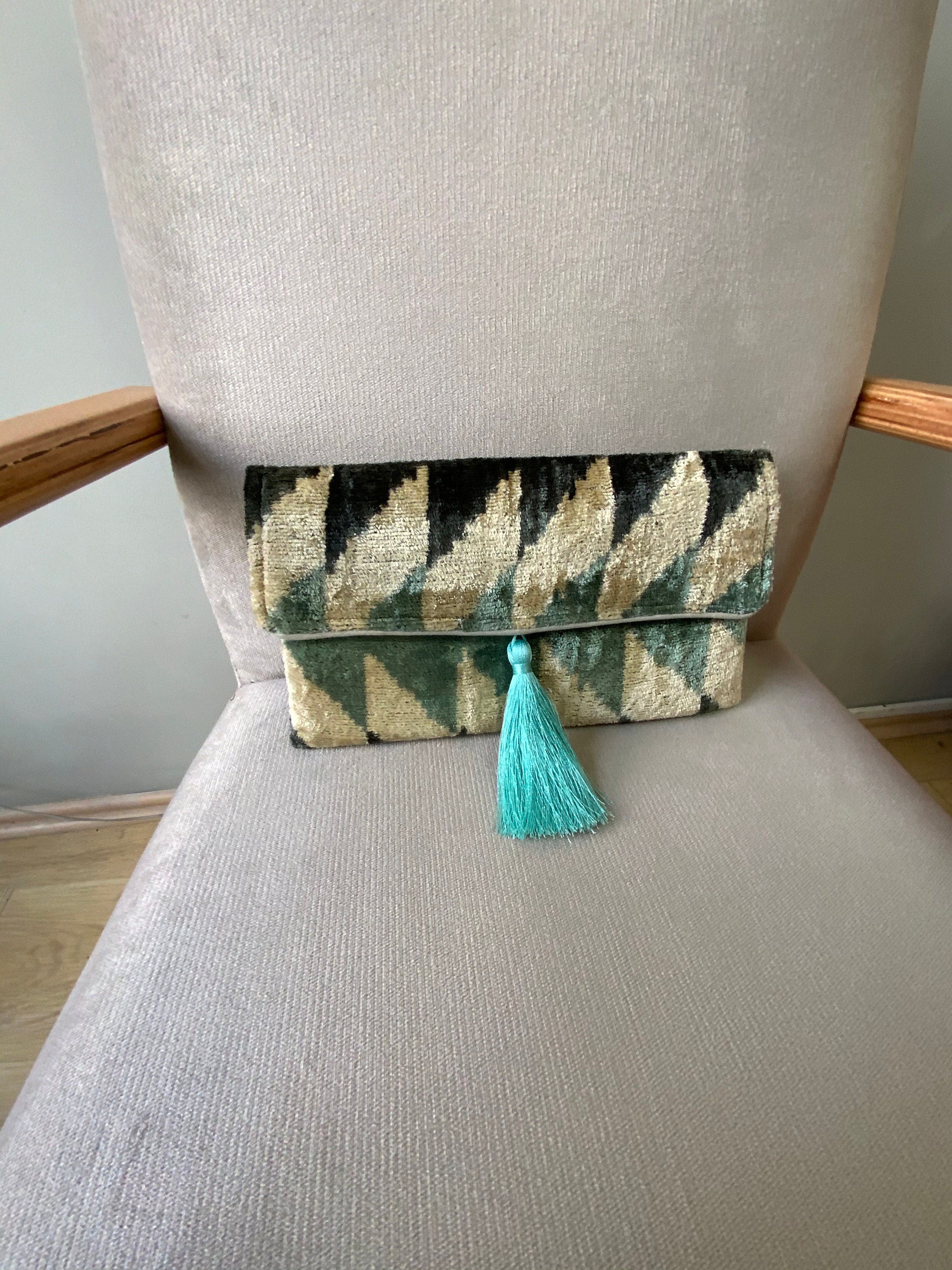 Woven clutch ikat Clutch Purse with tassel black and white | Etsy