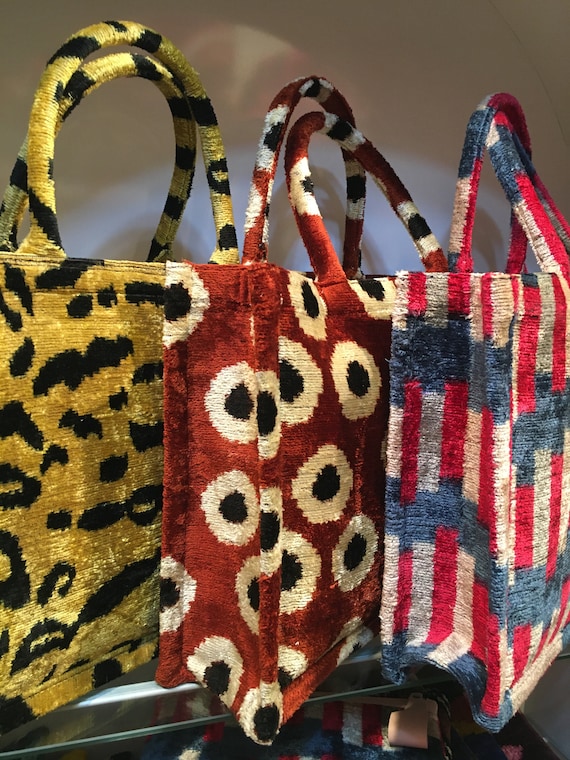 Handwoven Silk Velvet Ikat Tote Bag - Large Book Bag - Etsy
