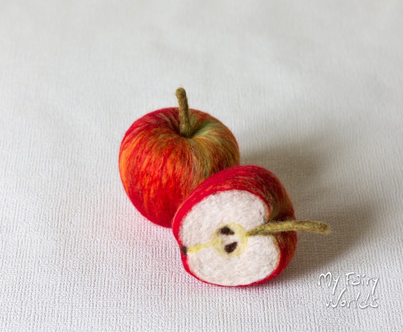 Needle Felted Apples. Set of One and a Half. Life Size. Nature Table