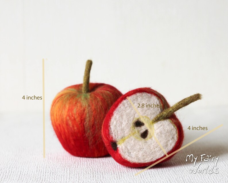 Needle Felted Apples. Set of One and a Half. Life Size. Nature Table