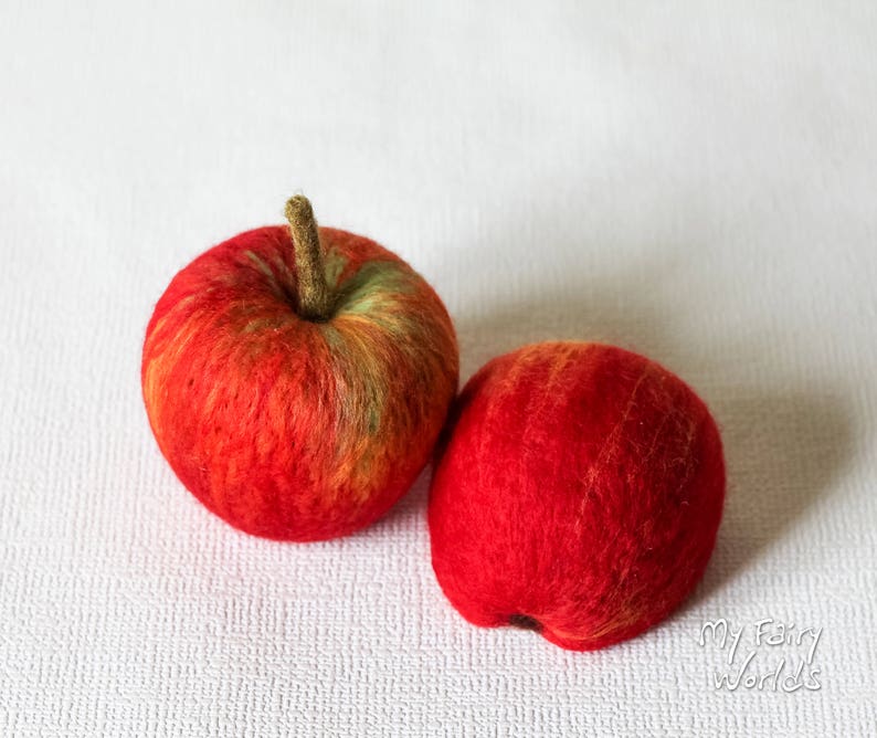 Needle Felted Apples. Set of One and a Half. Life Size. Nature Table