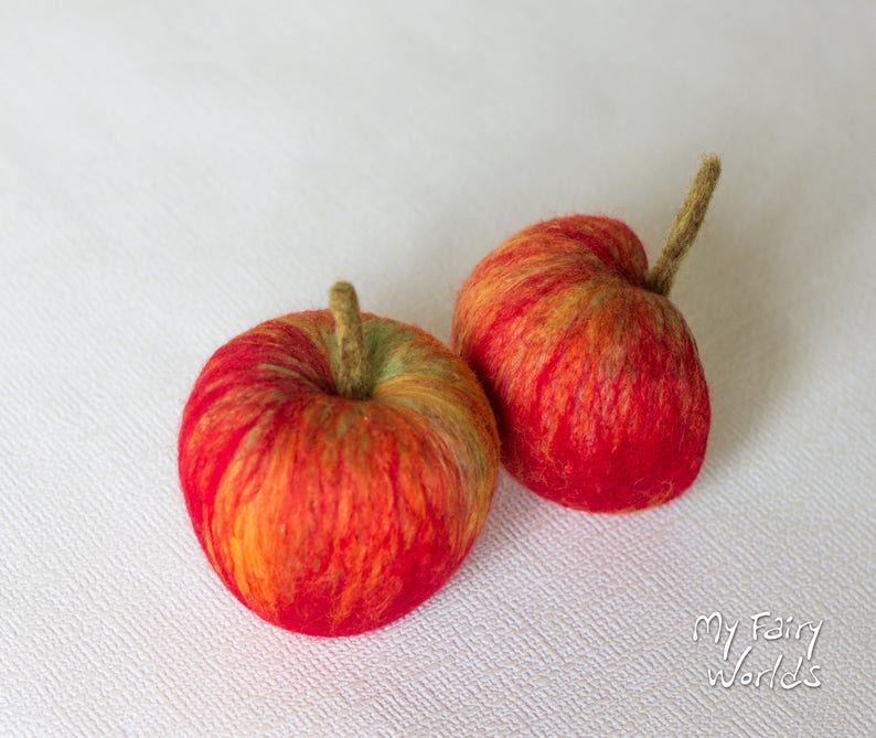 Needle Felted Apples. Set of One and a Half. Life Size. Nature Table