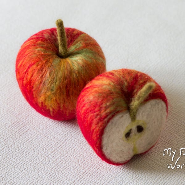 Needle Felted Apples. Set of one and a half. Life Size. Nature Table. Felted Fruits. Play Food.