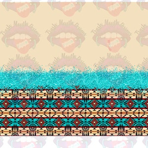Taperless tumblers beige with teal glitter native pattern sublimation png file Please Read Description