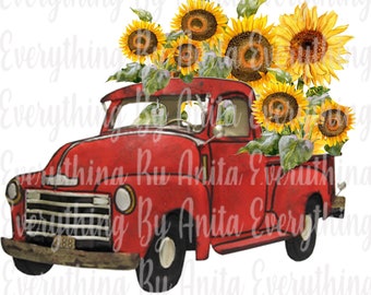 Download Sunflower Red Truck Etsy
