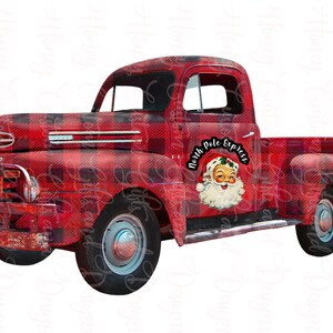 Santa North Pole Plaid Christmas truck  PNG file Please Read Description