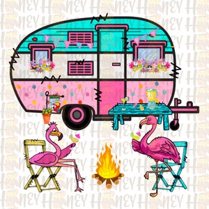 Camping Flamingos Sublimation PNG file Please Read Description