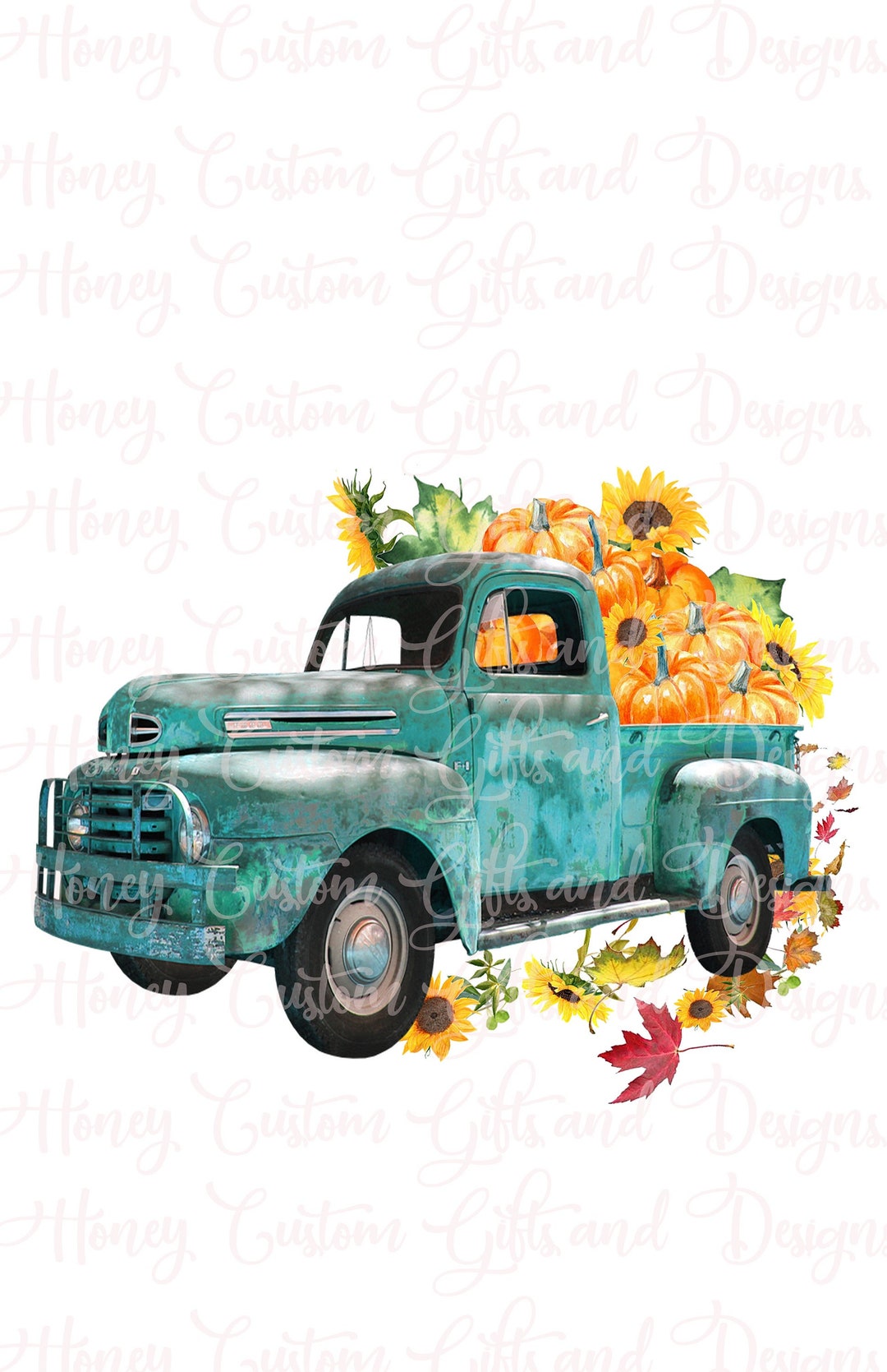 Fall Blue Truck With Sunflowers and Pumpkins Sublimation and Etsy