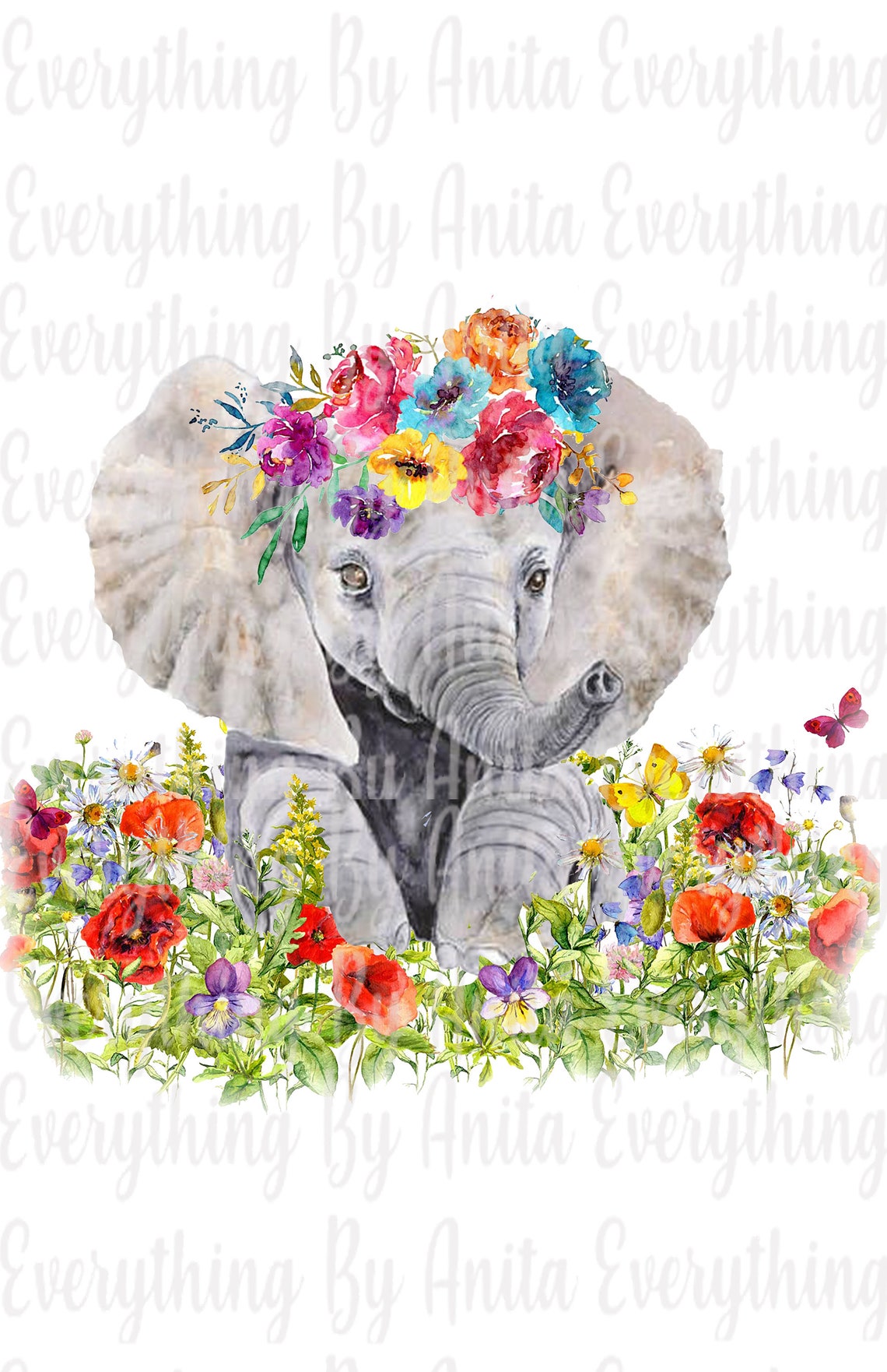 Pretty Elephant in Flowers PNG File | Etsy