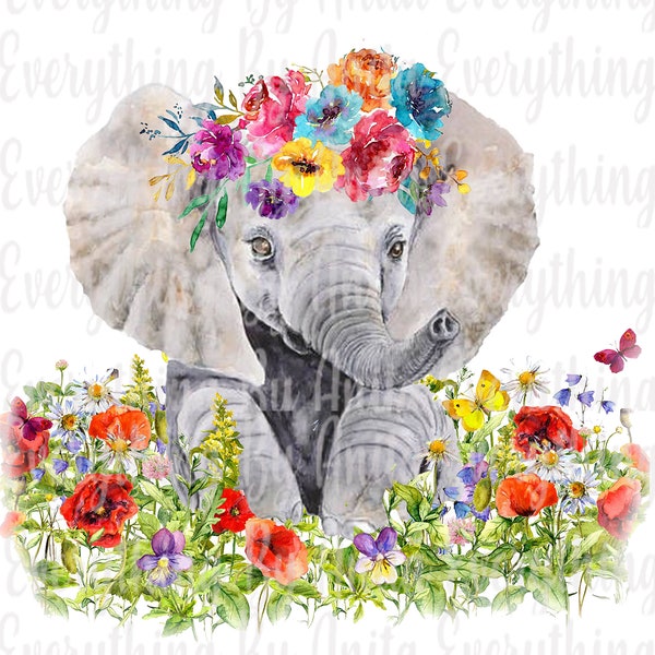 Pretty Elephant in Flowers PNG File Please Read Description