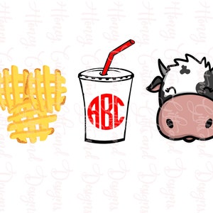 Fries Drink and Cow Monogram  PNG File Please Read Description