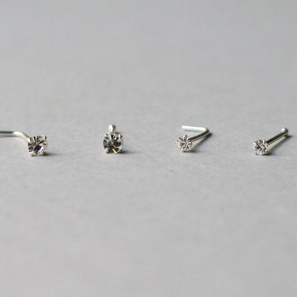 Dainty teeny tiny 925 Sterling silver Nose Stud-2mm or 1.5mm Rhinestone nose stud-buy 3 and get 1 free-diamond look nose stud