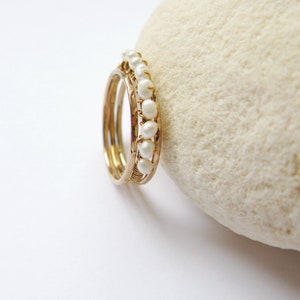 Gold Seed Pearl Ring Set of 3-tiny Pearl Band-dainty Pearl - Etsy