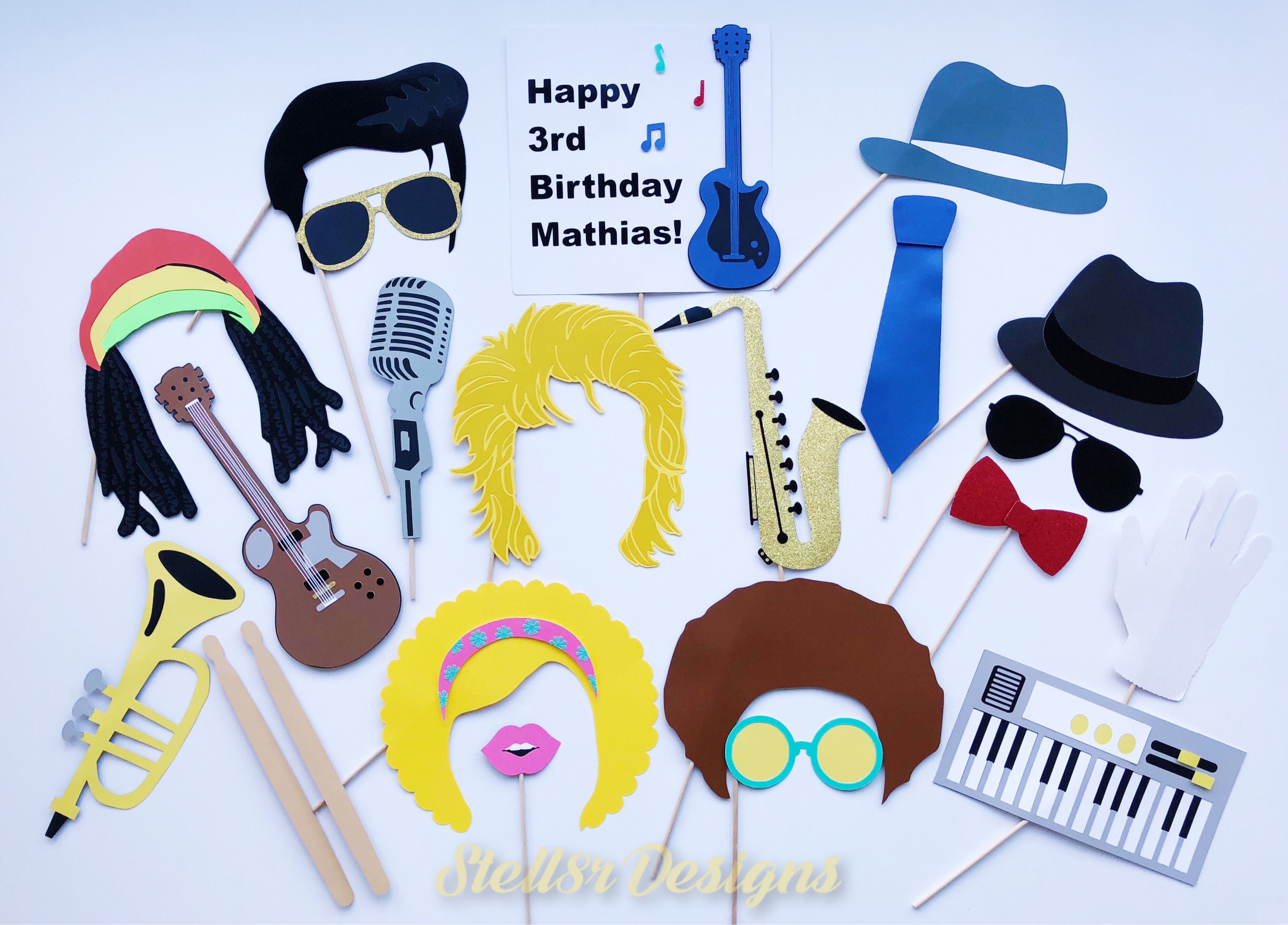 Custom Handcrafted Photo Booth PROP Photo Props Musical themed Instruments Elvis Bob Marley Michael Jackson Frank Sinatra