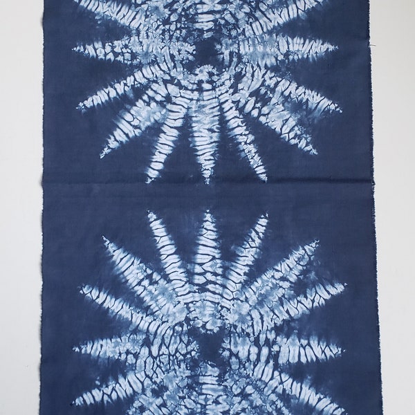 Handmade Shibori Indigo Blue Wall Art Hanging Tapestry  "Belles Etoiles" on  egyptian cotton sheet 80x40cm-128-153