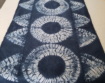 Shibori / Indigo table runner on repurposed vintage hand made linen material dimensions 98x 38cm - 178