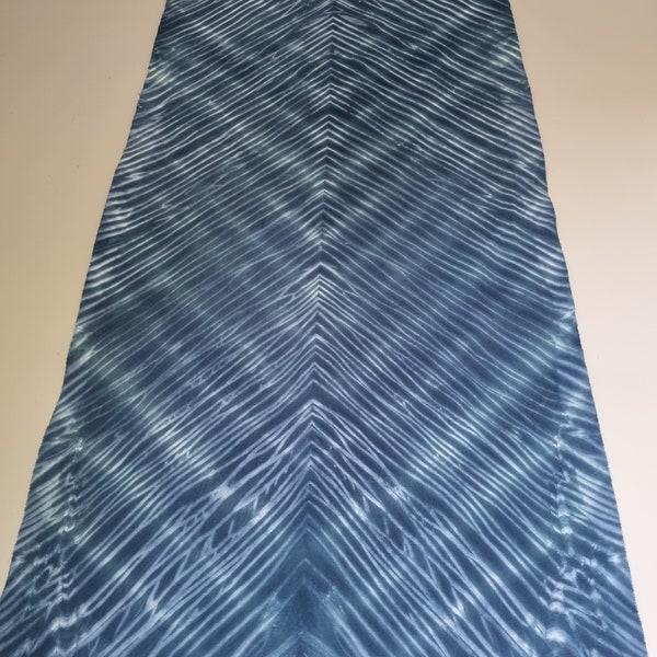 Handmade Arashi Shibori Indigo Blue Wall Art Hanging Tapestry  "by the clear water stream" on vintage French linen sheet 120 x 60cm - 212