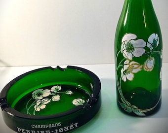 Ensemble Cendrier, bouteille et flûte de champagne Perrier-Jouet