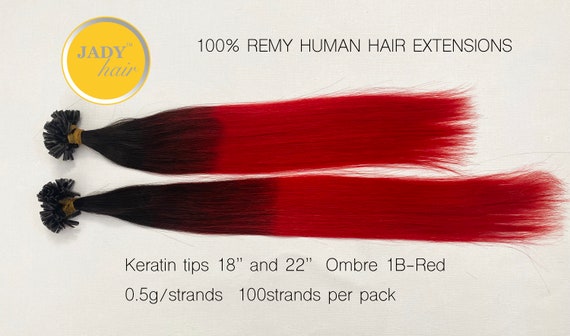 Get ready for Christmas! 100% Remy Human Hair, Keratin tips 18" and 22", Ombre 1B-red 0.5G/strand, 100Sts/pack