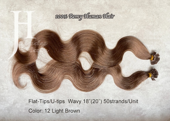 U-Tip Hair Extension, BW18" and 22" Double drawn,100%  Human Hair, Color#12(Light Brown), 100strands/pack, 1g/strand