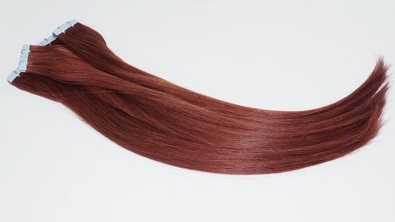 Tape in Hair Extension, 18", Double Drawn, Silky Straight, 100% Virgin Remy Human Hair, #33 Dark Auburn, 20pc/pack, 50g/pack