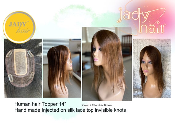 100% Remy Human hair Topper 14", hand Injected Silk Top, base size6.5X5". Undetectable and Invisible. various colors