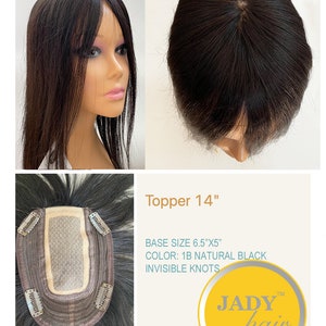 100% Remy Human hair Topper 14, hand Injected Silk Top, base size6.5X5. Undetectable and Invisible. various colors 1B NATURAL BLACK