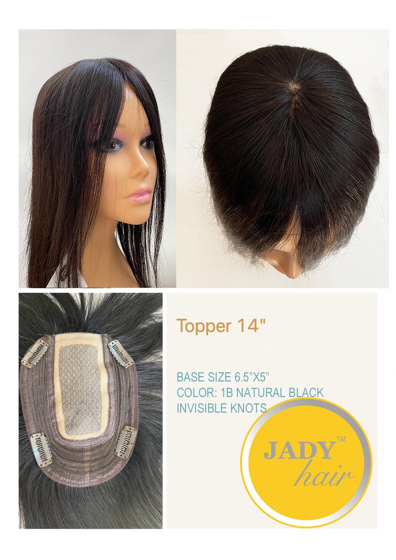 100% Remy Human hair Topper 14, hand Injected Silk Top, base size6.5X5. Undetectable and Invisible. various colors 1B NATURAL BLACK