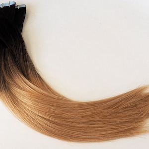 テープイン ヘアエクステンション、18 インチ以上、100% バージン ヒューマン ヘア、オンブル #1B-17 ナチュラル ブラック グラデーションからアッシュ ブロンド、20 個/パック、50g/パック