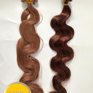 フラットチップ ヘアエクステンション 18、22 インチ ダブルドロー、100% レミーヘア、カラー #33 (ダーク オーバーン) および #30 (オーバーン)、100 ストランド/パック、1 ストランドあたり 1g