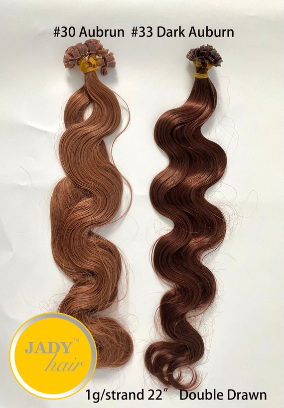 Flat-Tip Hair Extension 22" double drawn, 100% Remy Hair, Color #33 (Dark Aubrun) and #30 (Auburn), 100strands/pack, 1g/strand
