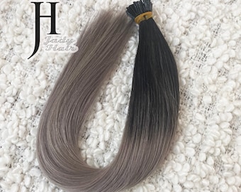 I-Tips Hair Extension 18"(To 19"),100% Human Hair,Ombre Color #1B-Silver (Off Black gradient to silver grey),50 str./ pack, 1g/strand