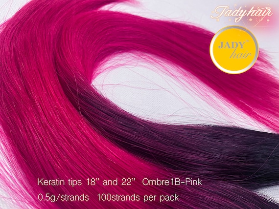 Get ready for Holiday! 100% Remy Human Hair, Keratin tips 18" and 22", Ombre 1B-Pink 0.5G/strand, 100Sts/pack