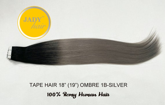 Tape in Hair Extension, 18", Double Drawn, Silky Straight, 100% Virgin Remy Human Hair, Ombre #1B/Silver, 10pc/pack, 25g/pack