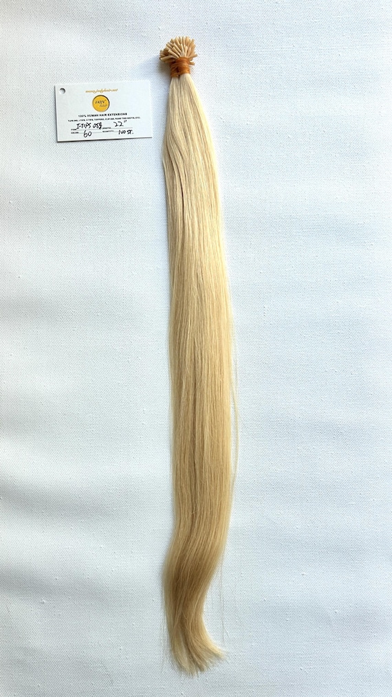 Color 60 Platinum Blonde, Human hair extensions I-tips 22" and 18" 100Sts/pack Wavy and Straight available, 0.5g/st.