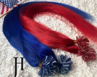 100% Human Hair, U-Tip Hair 22", Color Red, Color Blue 0.5G/strand, 50Sts/pack