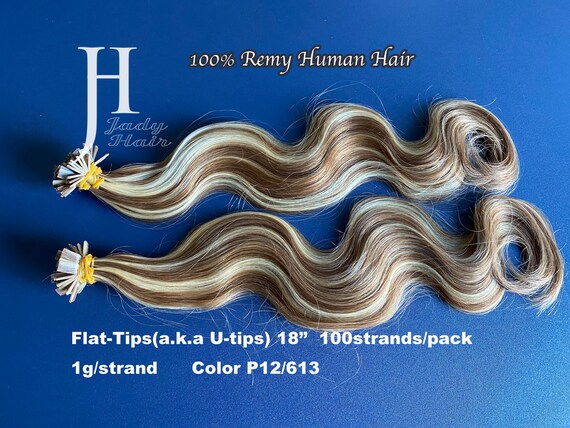 Flat Tip/U-Tip Hair, Various lengths, 100% Remy Hair, Color 12/613(Light Brown highlighted with Golden Blonde),100strands/pack, 1g/strand