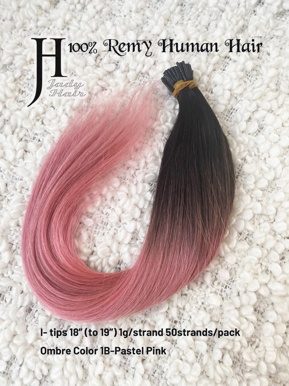 I-Tips Hair Extension 18"(To 19"),100% Human Hair,Ombre Color #1B-Pastel Pink (Off Black gradient to Pastel pink),50 str./ pack, 1g/strand