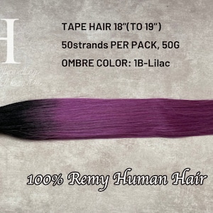 I-Tip ヘアエクステンション、18 インチ (19 インチ)、100% レミー人毛、オンブルカラー #1B-ライラック (オフブラックからライラックまで)、50 ストランド/パック、1g/ストランド